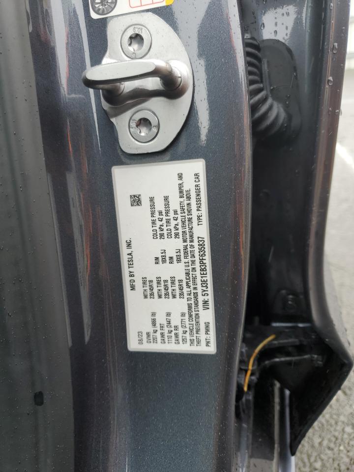 2023 TESLA MODEL 3  VIN:5YJ3E1EB3PF635837