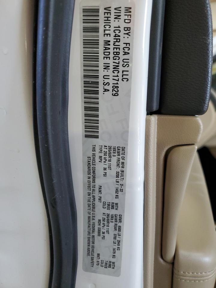 2022 JEEP GRAND CHEROKEE LIMITED VIN:1C4RJEBG7NC171829