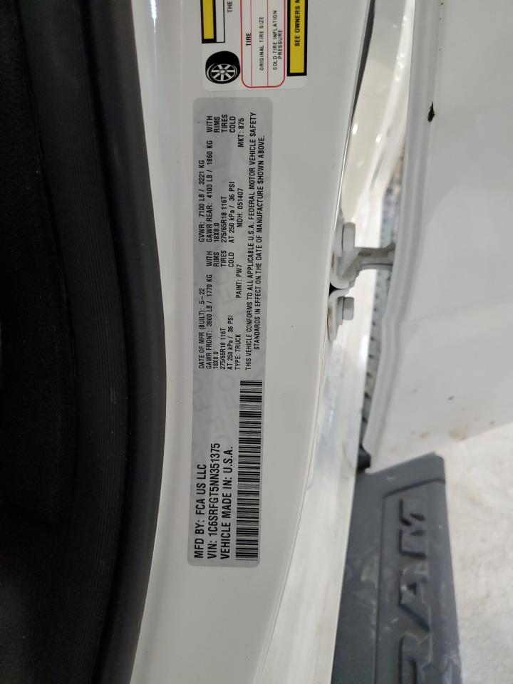 2022 RAM 1500 TRADESMAN VIN:1C6SRFGT5NN351375