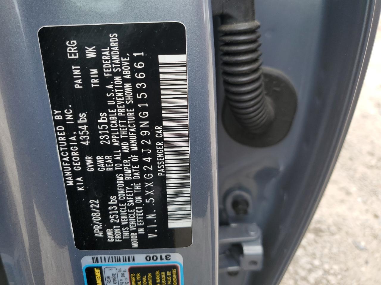 2022 KIA K5 LX VIN:5XXG24J29NG153661
