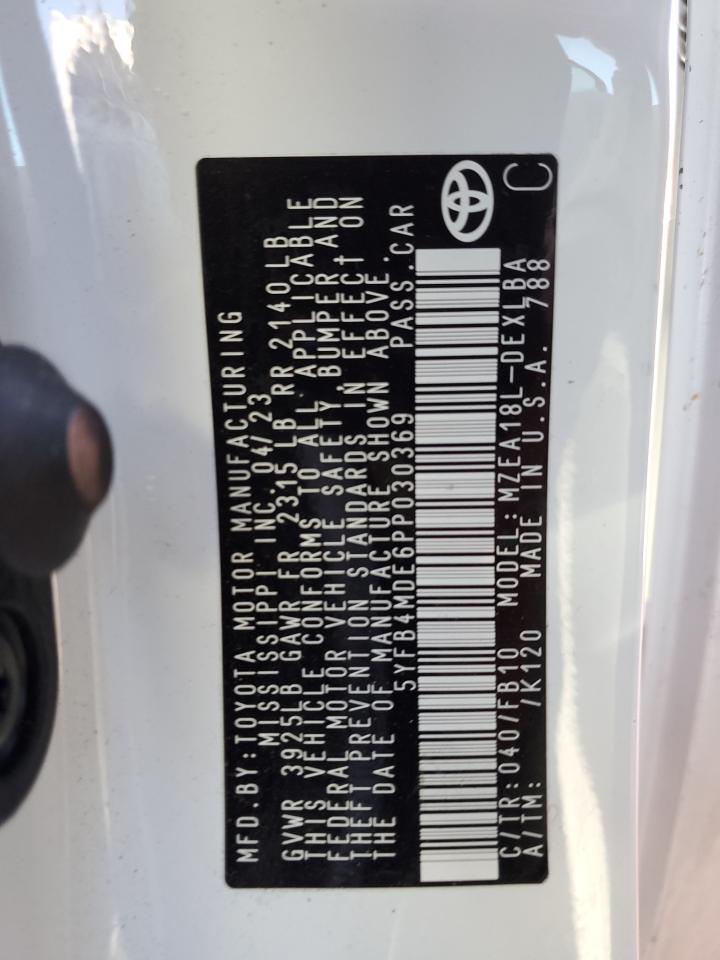 2023 TOYOTA COROLLA LE VIN:5YFB4MDE6PP030369