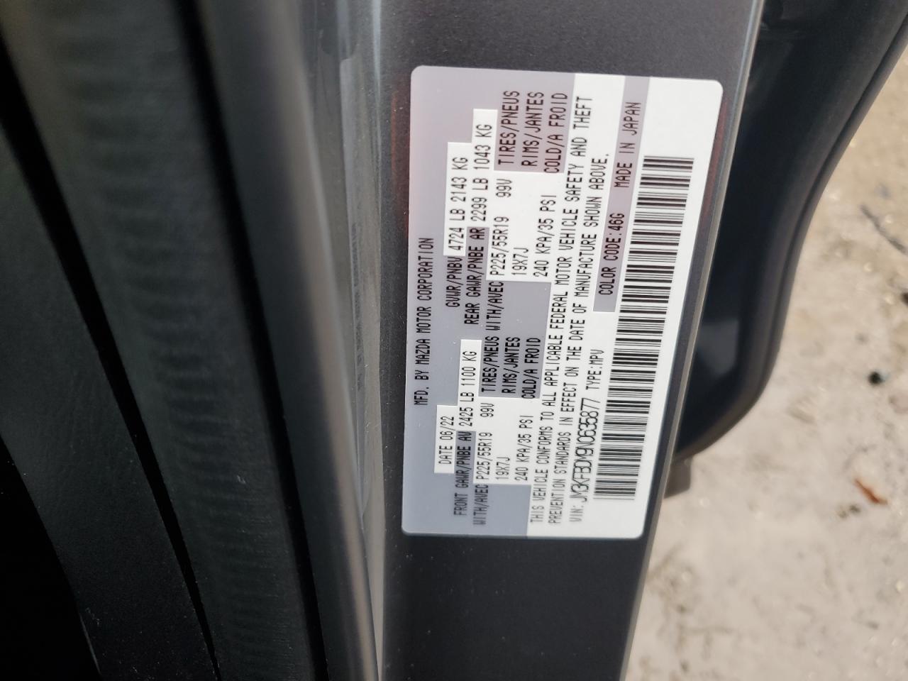 2022 MAZDA CX-5 PREMIUM VIN:JM3KFBDM9N0635877
