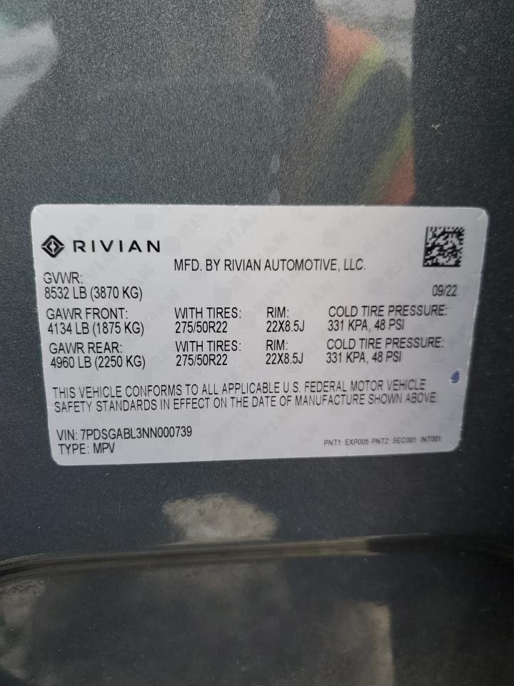 2022 RIVIAN R1S LAUNCH EDITION VIN:7PDSGABL3NN000739