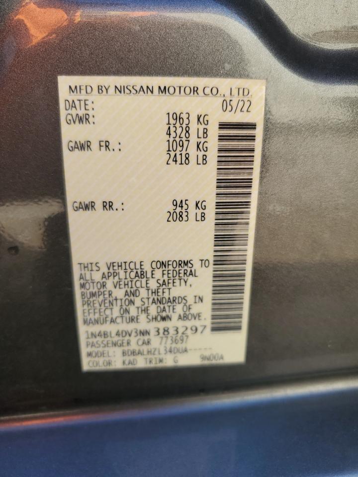 2022 NISSAN ALTIMA SV VIN:1N4BL4DV3NN383297