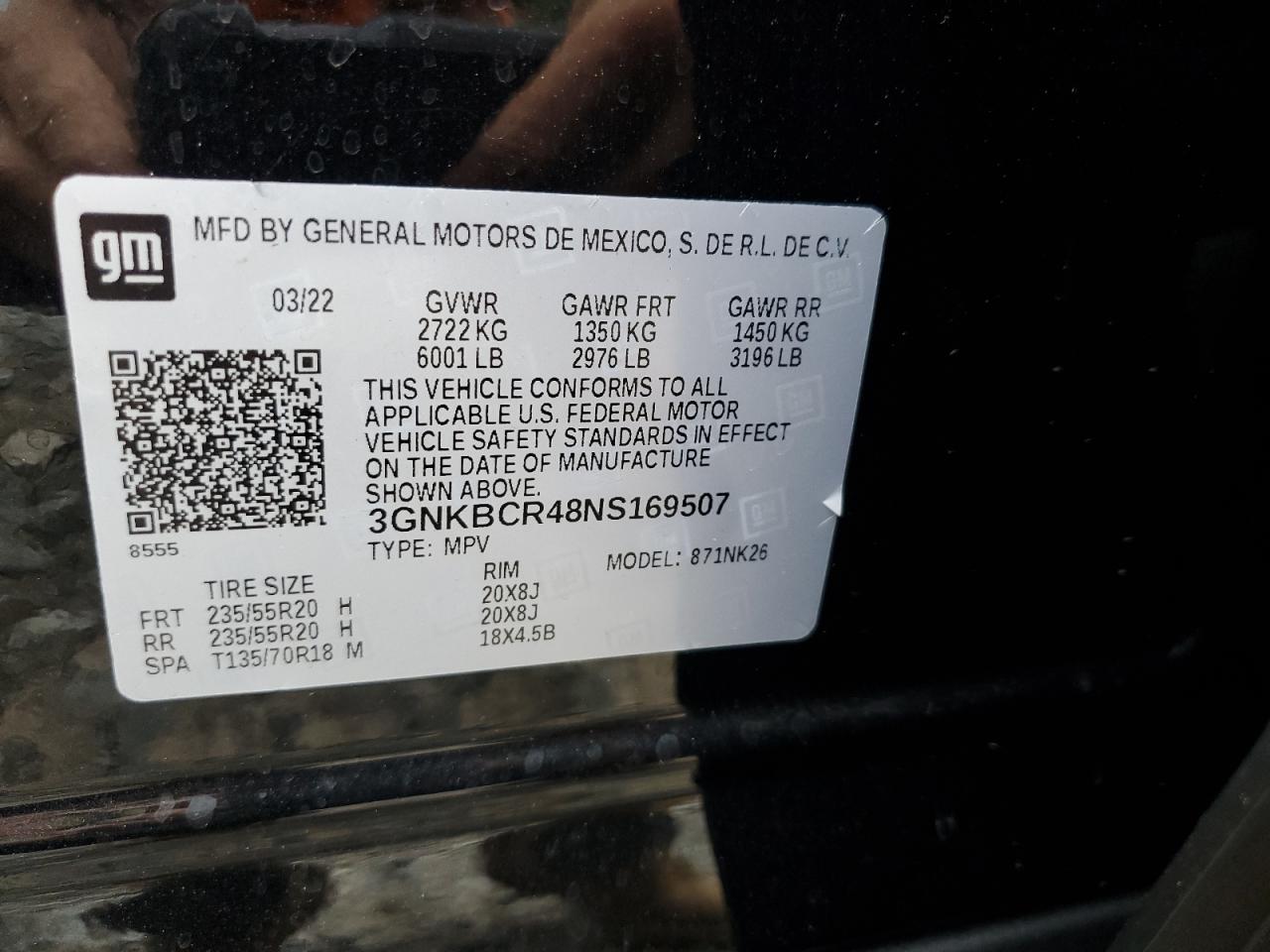 2022 CHEVROLET BLAZER 2LT VIN:3GNKBCR48NS169507