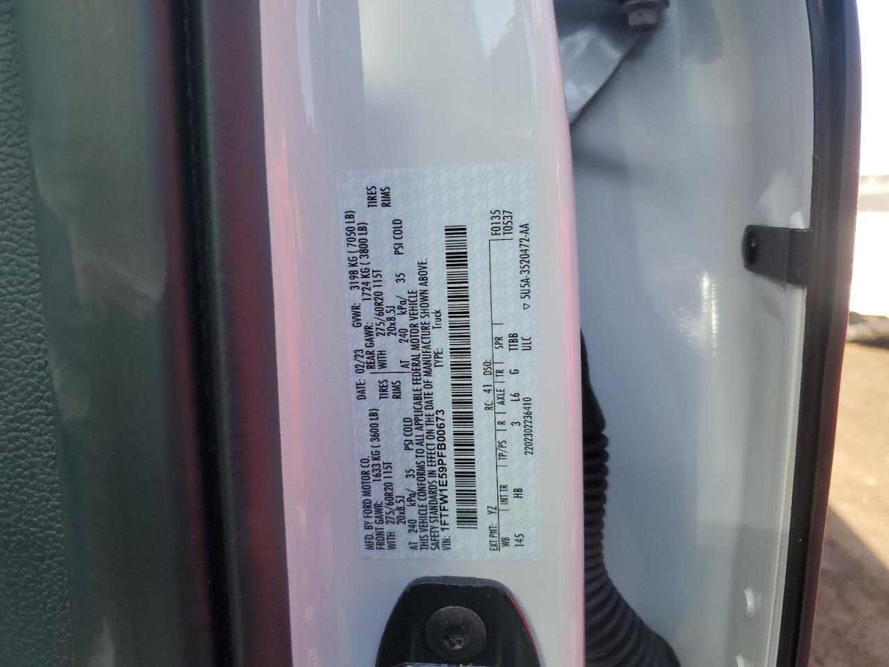 2023 FORD F150 SUPERCREW VIN:1FTFW1E59PFB00673
