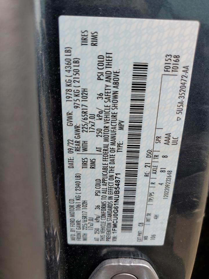 2022 FORD ESCAPE SE VIN:1FMCU0G61NUB54871