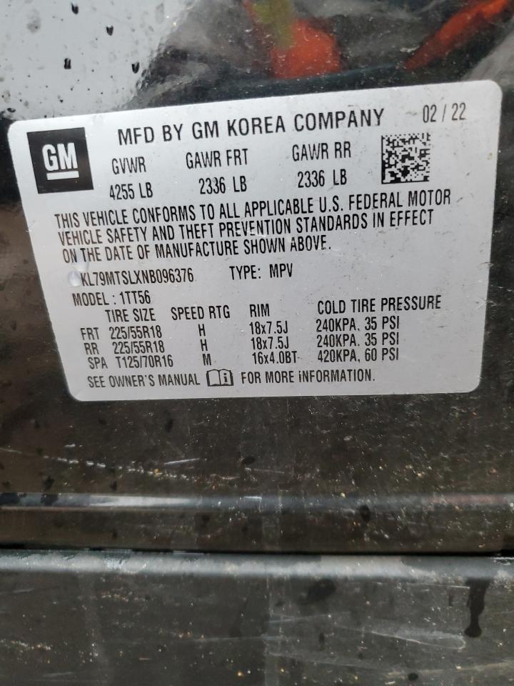 2022 CHEVROLET TRAILBLAZER RS VIN:KL79MTSLXNB096376