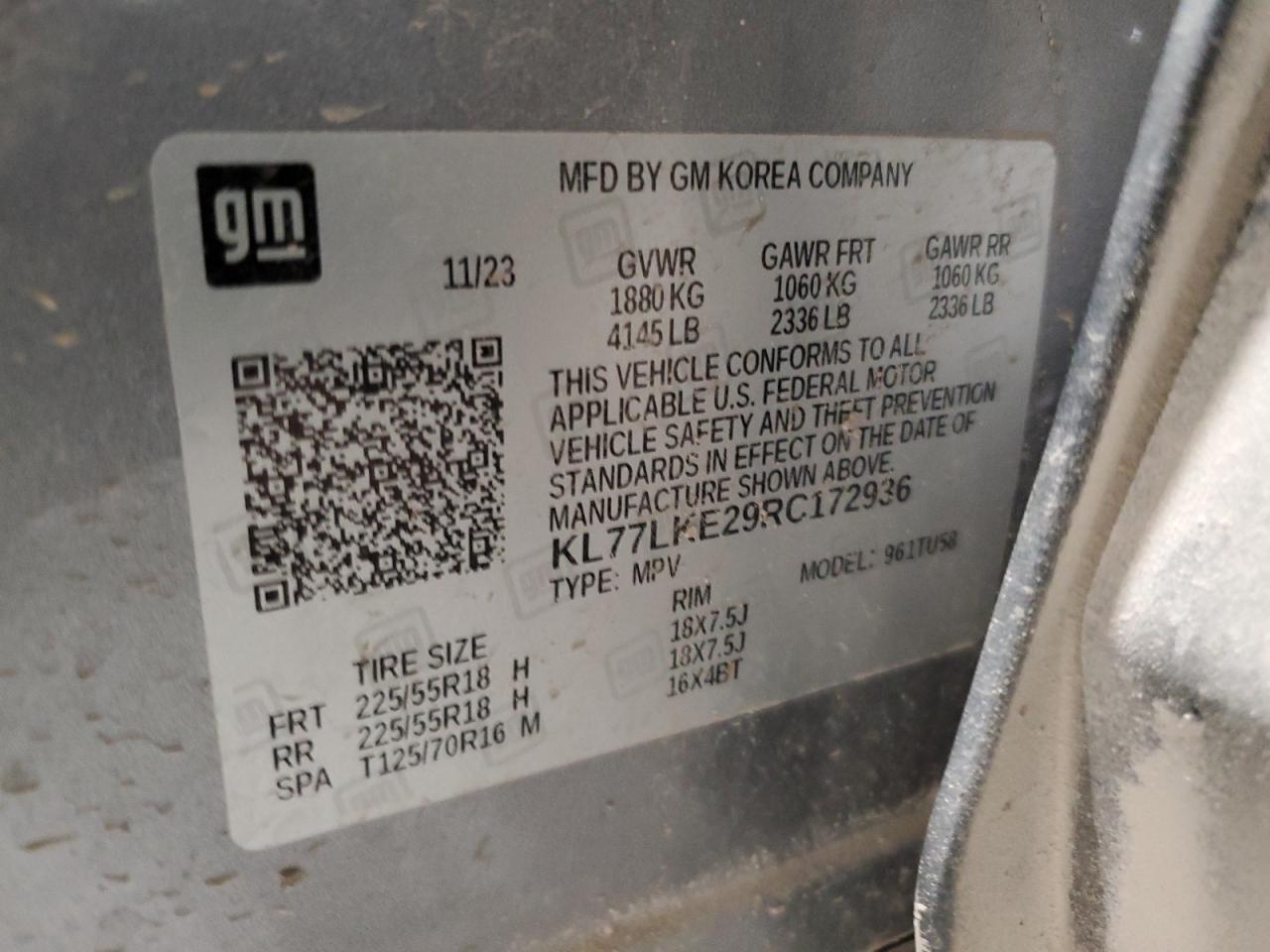 2024 CHEVROLET TRAX ACTIV VIN:KL77LKE29RC172936