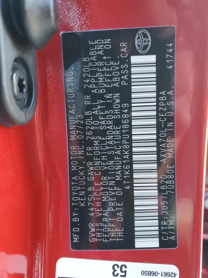 2023 TOYOTA CAMRY XSE VIN:4T1K61AK8PU186849