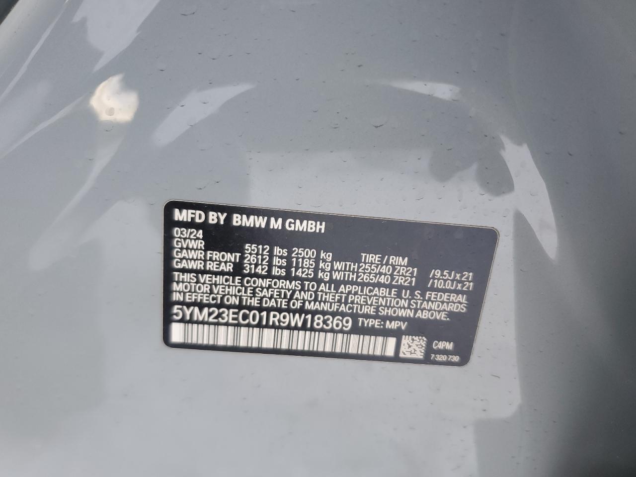 2024 BMW X4 M VIN:5YM23EC01R9W18369