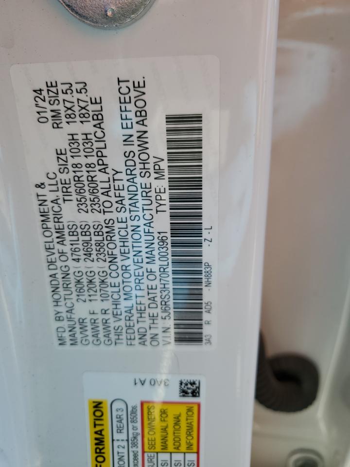 2024 HONDA CR-V EXL VIN:5J6RS3H70RL003961