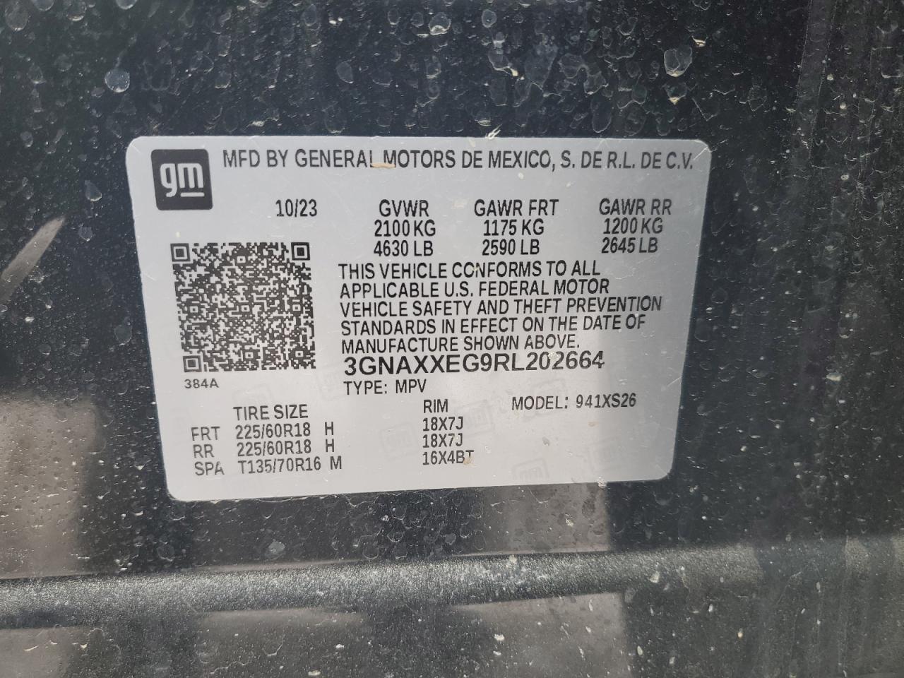 2024 CHEVROLET EQUINOX PREMIERE VIN:3GNAXXEG9RL202664