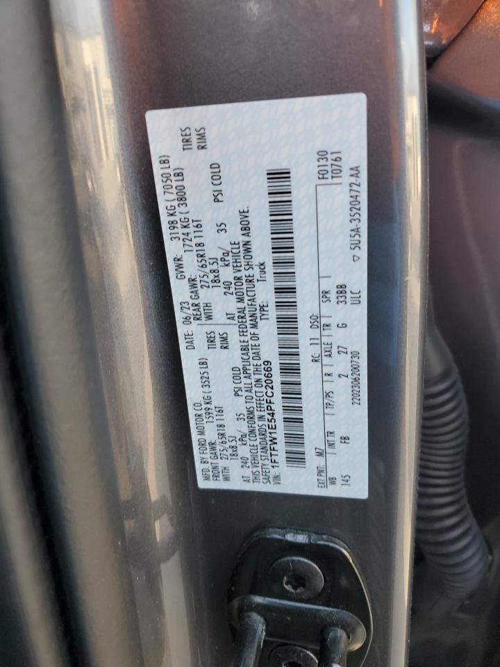 2023 FORD F150 SUPERCREW VIN:1FTFW1E54PFC20669