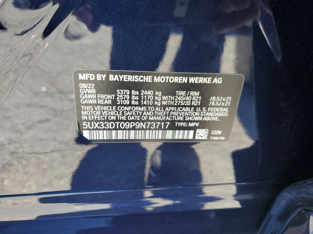 2023 BMW X4 XDRIVE30I VIN:5UX33DT09P9N73717