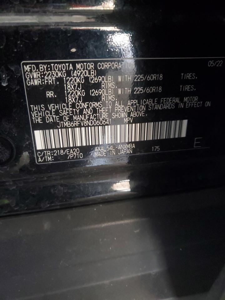 2022 TOYOTA RAV4 XLE PREMIUM VIN:JTMB6RFV8ND060641
