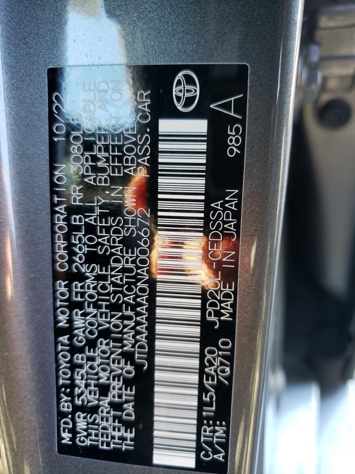 2022 TOYOTA MIRAI LE VIN:JTDAAAAA0NA006672