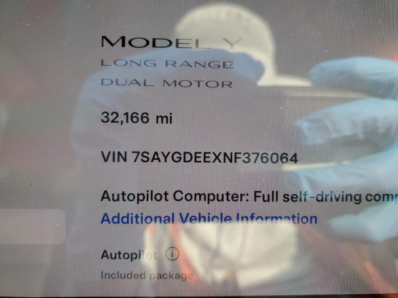 2022 TESLA MODEL Y  VIN:7SAYGDEEXNF376064