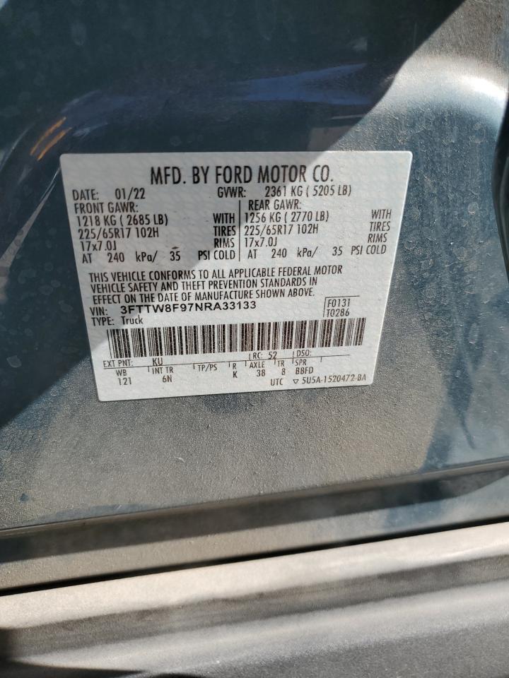 2022 FORD MAVERICK XL VIN:3FTTW8F97NRA33133