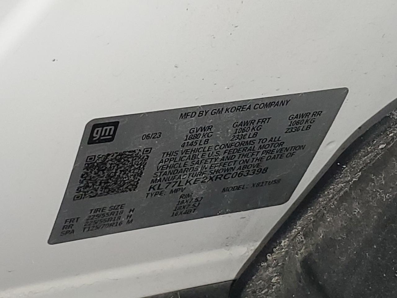 2024 CHEVROLET TRAX ACTIV VIN:KL77LKE2XRC063398