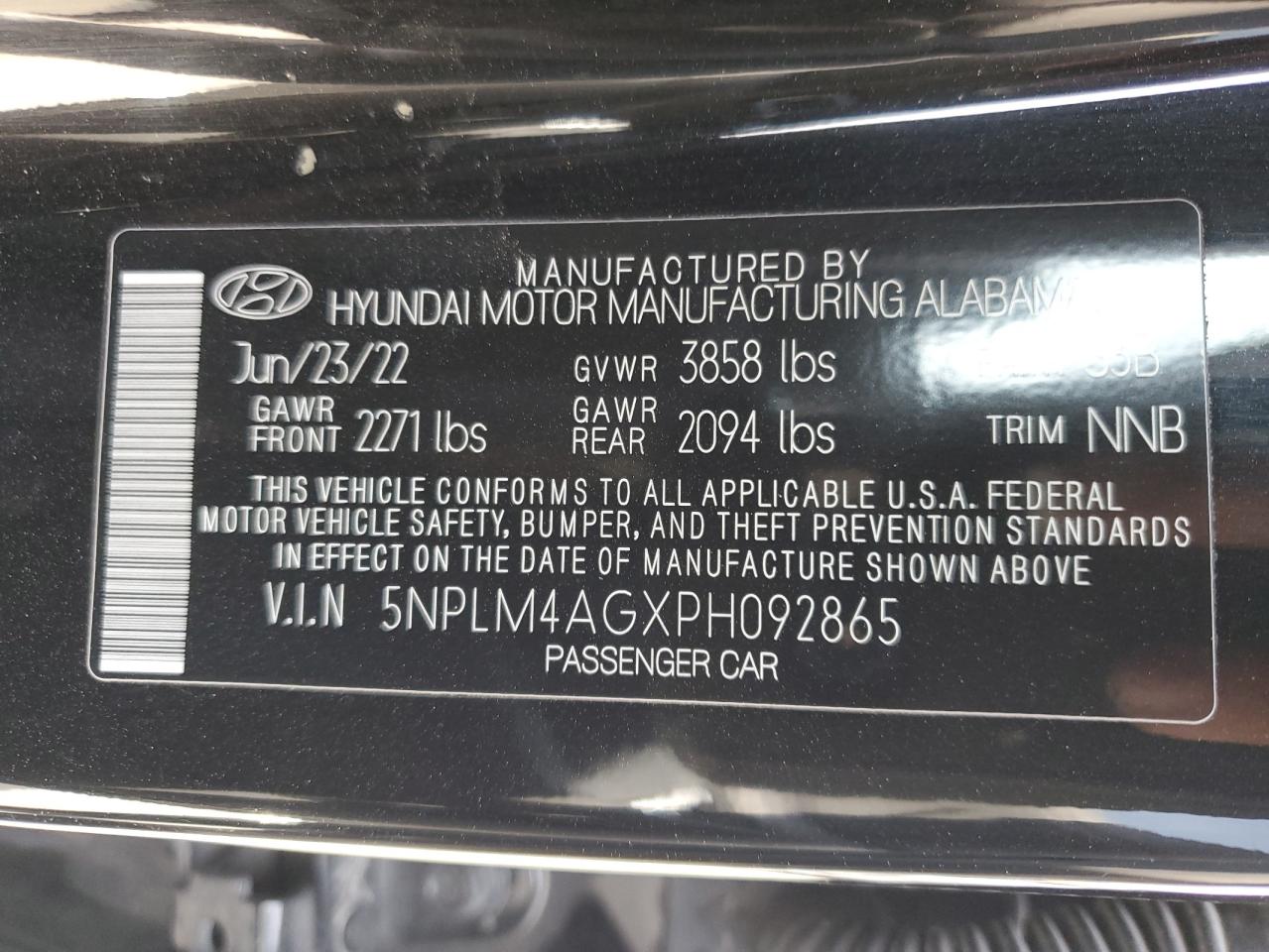 2023 HYUNDAI ELANTRA SEL VIN:5NPLM4AGXPH092865