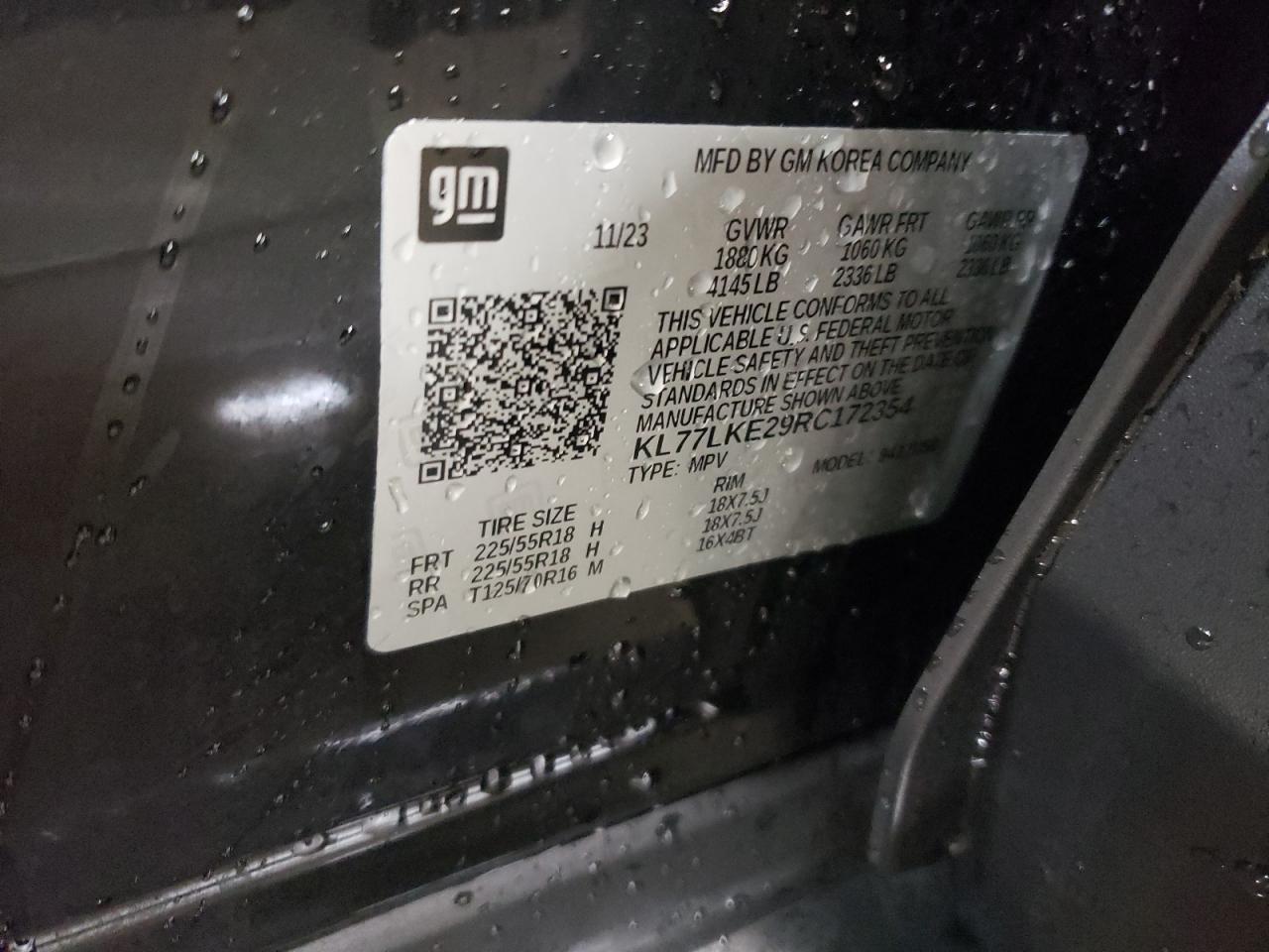 2024 CHEVROLET TRAX ACTIV VIN:KL77LKE29RC172354