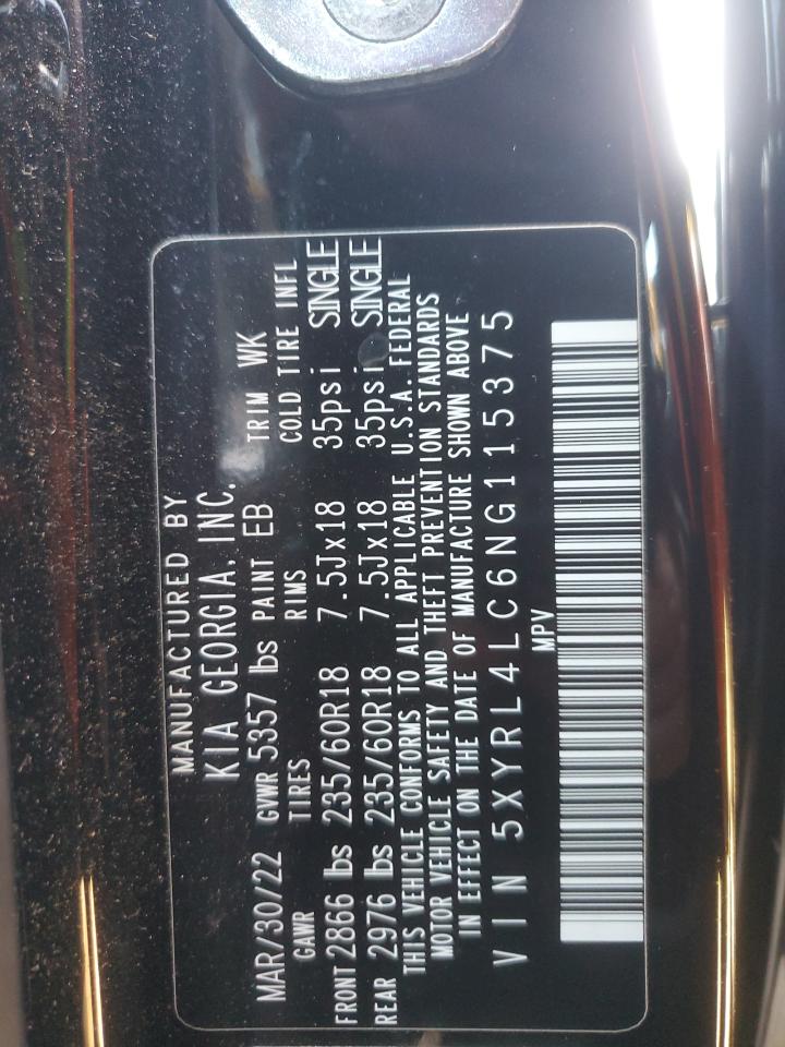 2022 KIA SORENTO S VIN:5XYRL4LC6NG115375