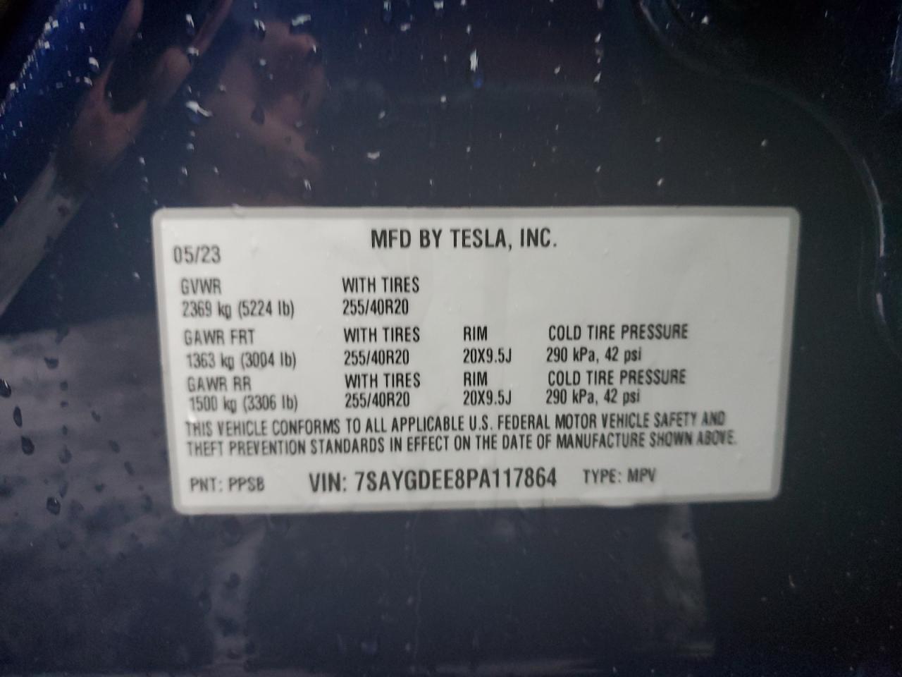 2023 TESLA MODEL Y  VIN:7SAYGDEE8PA117864