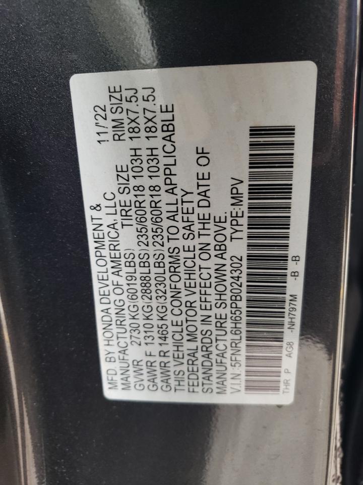 2023 HONDA ODYSSEY EXL VIN:5FNRL6H65PB024302