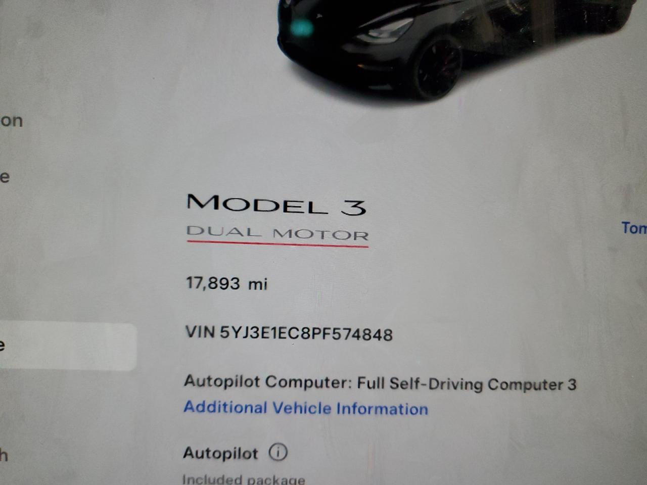 2023 TESLA MODEL 3  VIN:5YJ3E1EC8PF574848