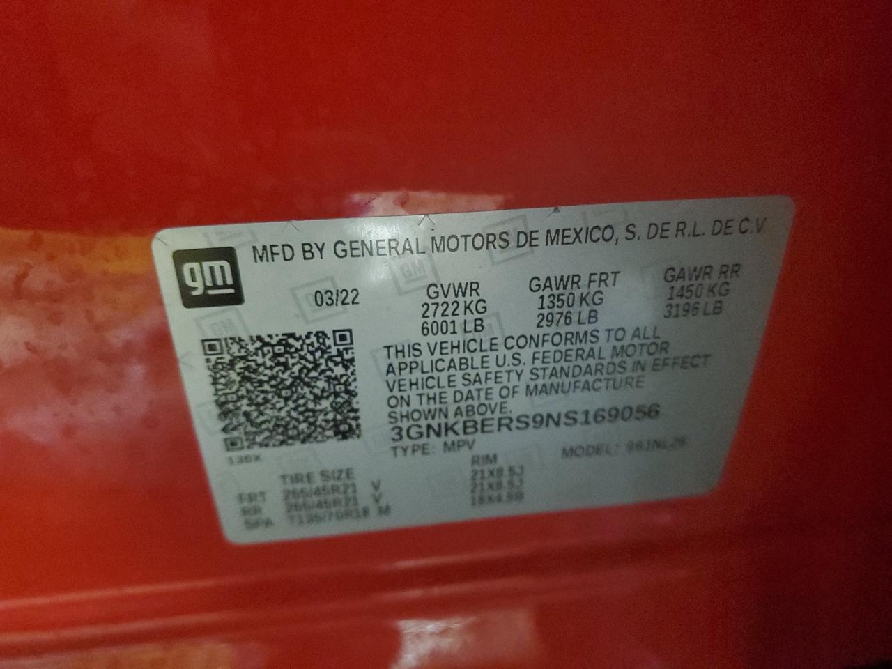 2022 CHEVROLET BLAZER RS VIN:WMZ83BR0XP3R04200