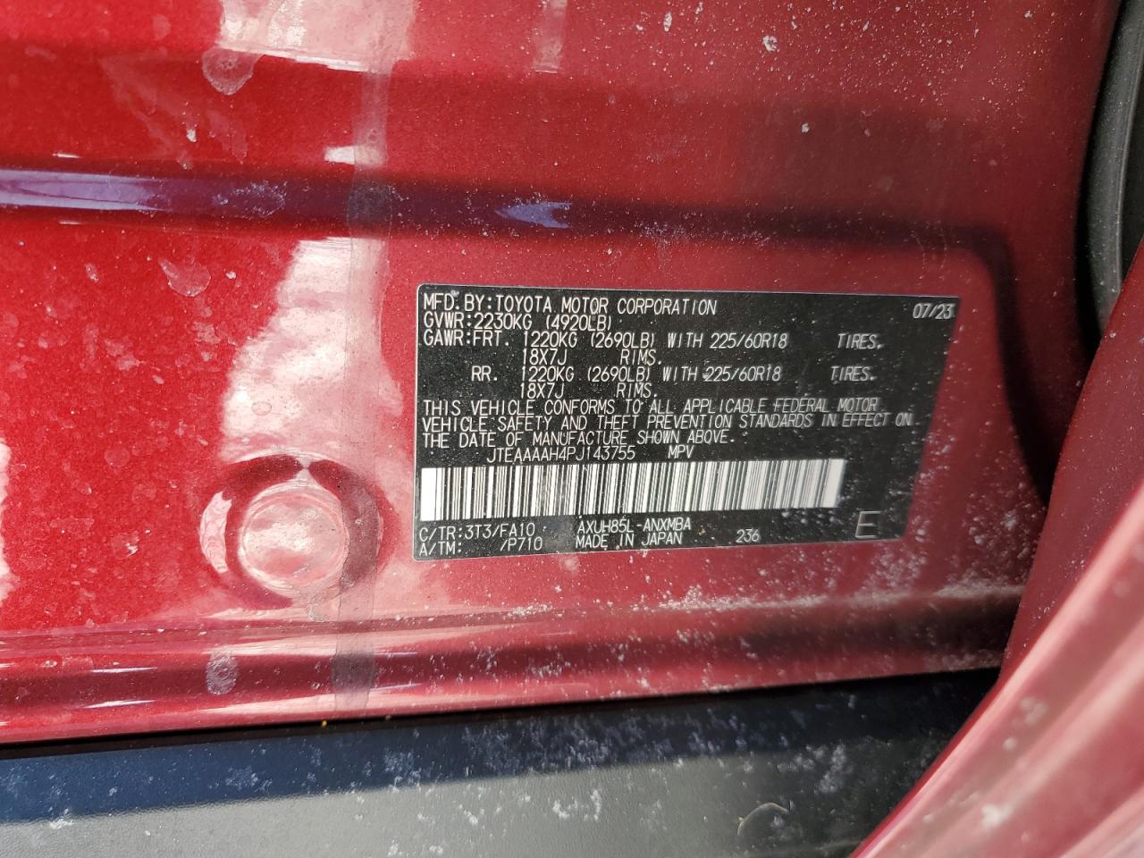 2023 TOYOTA VENZA LE VIN:JTEAAAAH4PJ143755