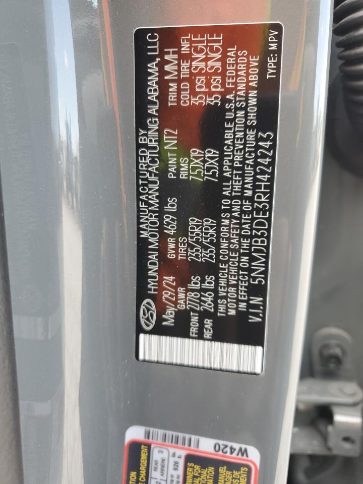 2024 HYUNDAI TUCSON SEL VIN:5NMJB3DE3RH424243