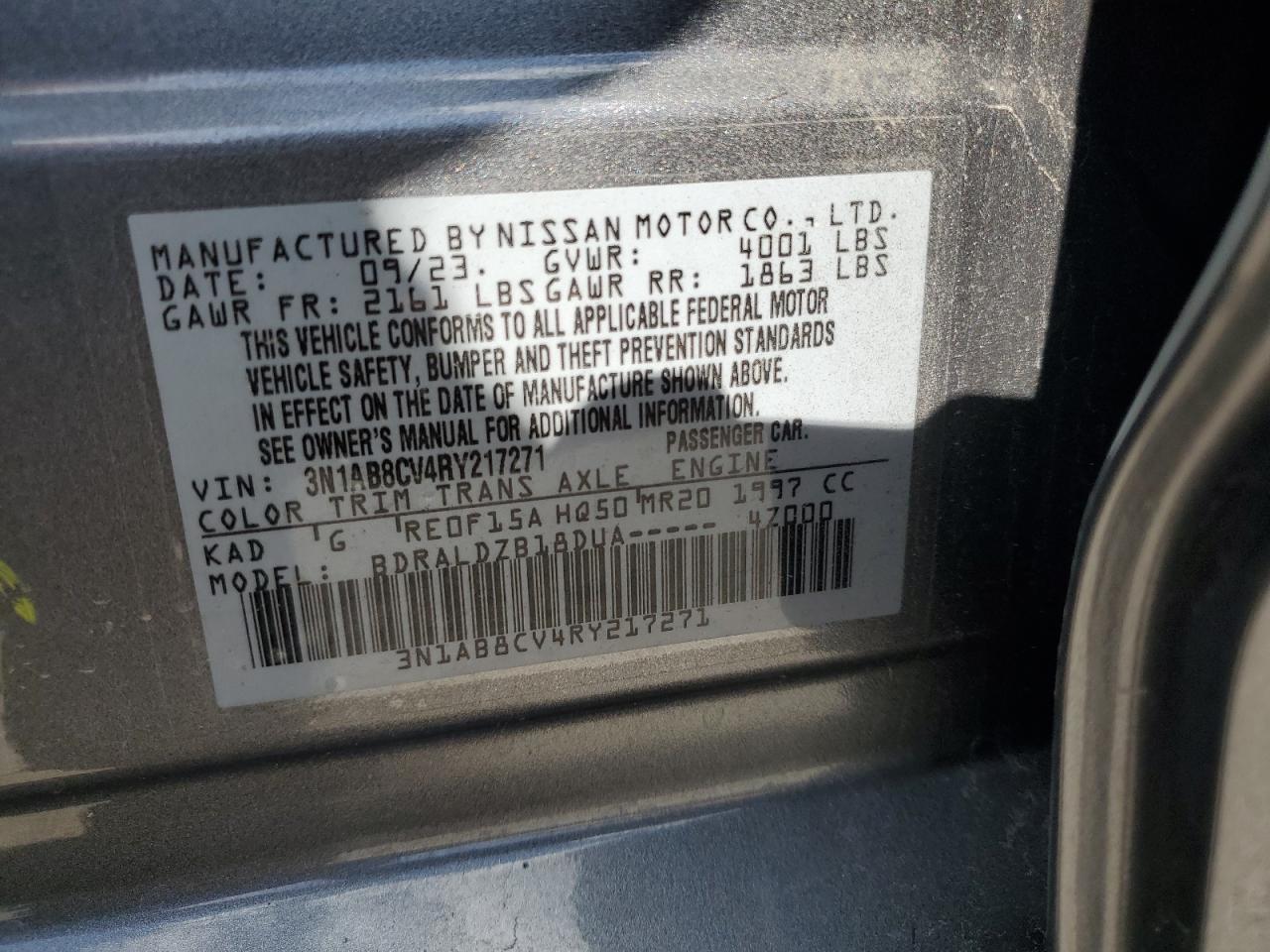 2024 NISSAN SENTRA SV VIN:3N1AB8CV4RY217271
