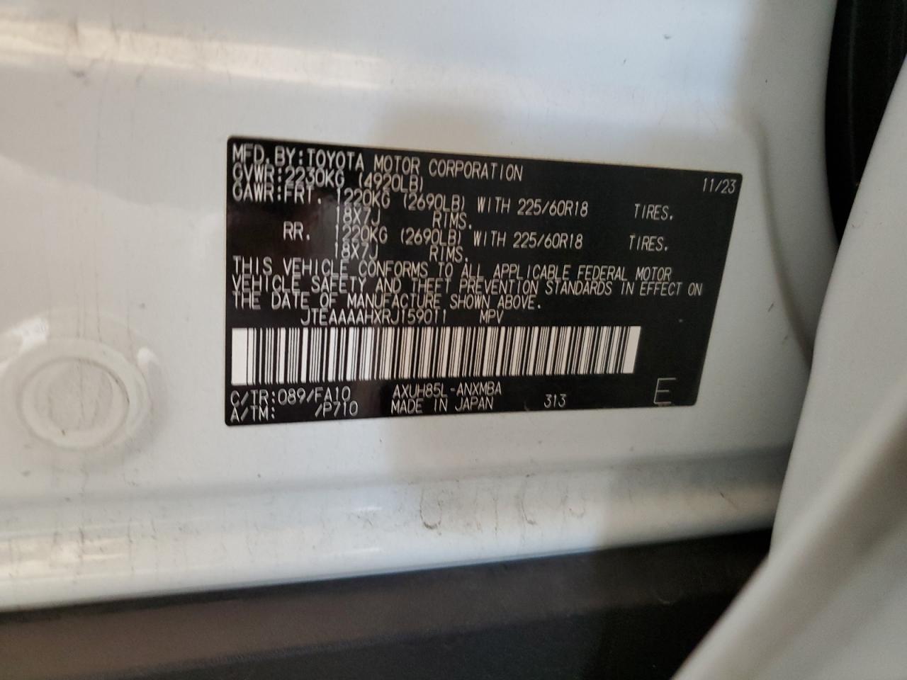 2024 TOYOTA VENZA LE VIN:JTEAAAAHXRJ159011