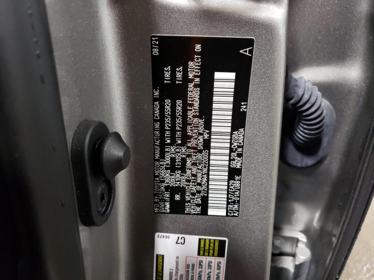 2022 LEXUS RX 350 VIN:2T2HZMAA1NC220005