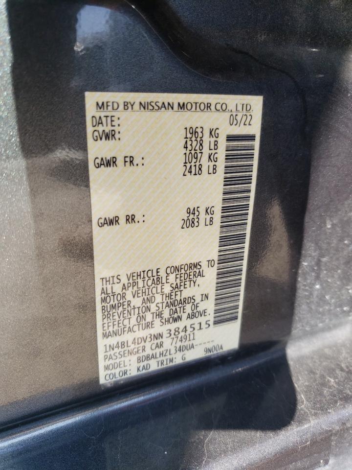 2022 NISSAN ALTIMA SV VIN:1N4BL4DV3NN384515