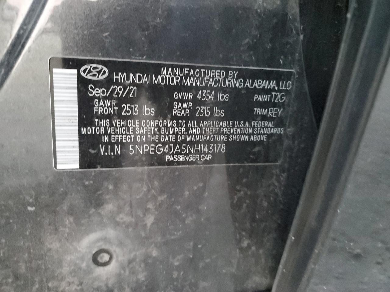 2022 HYUNDAI SONATA SE VIN:5NPEG4JA5NH143178