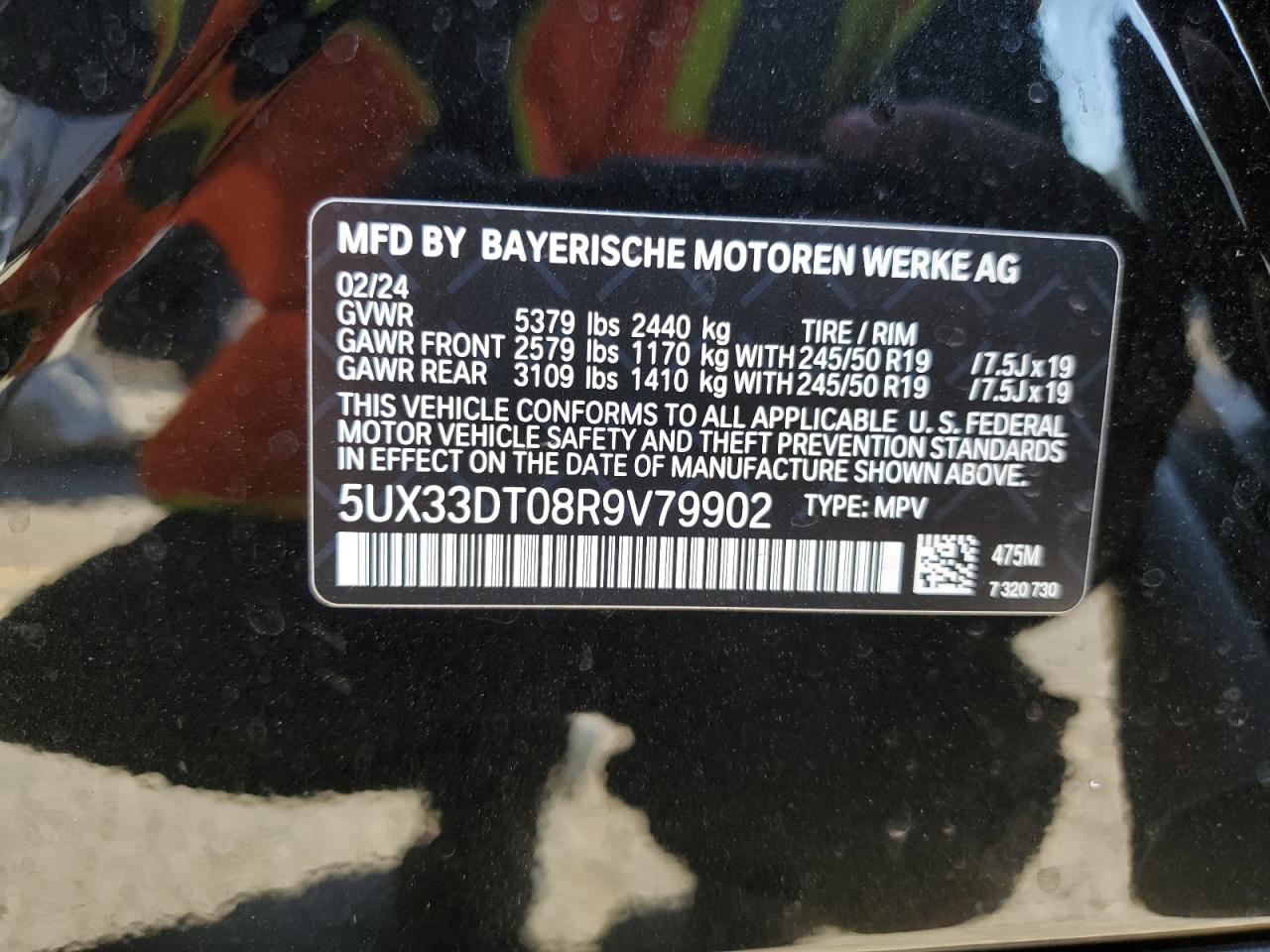 2024 BMW X4 XDRIVE30I VIN:5UX33DT08R9V79902