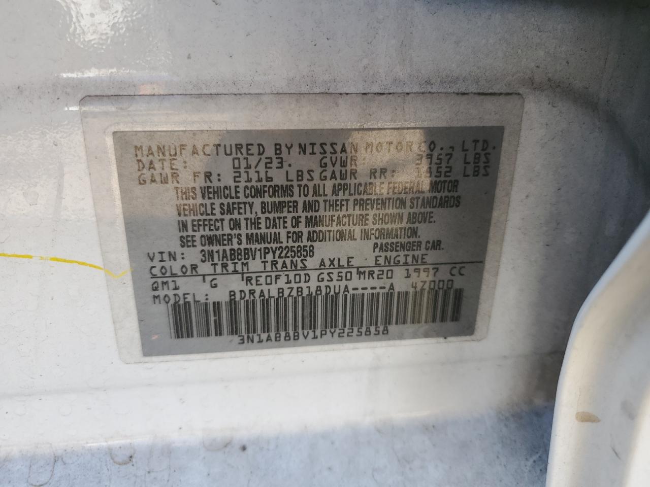 2023 NISSAN SENTRA S VIN:3N1AB8BV1PY225858