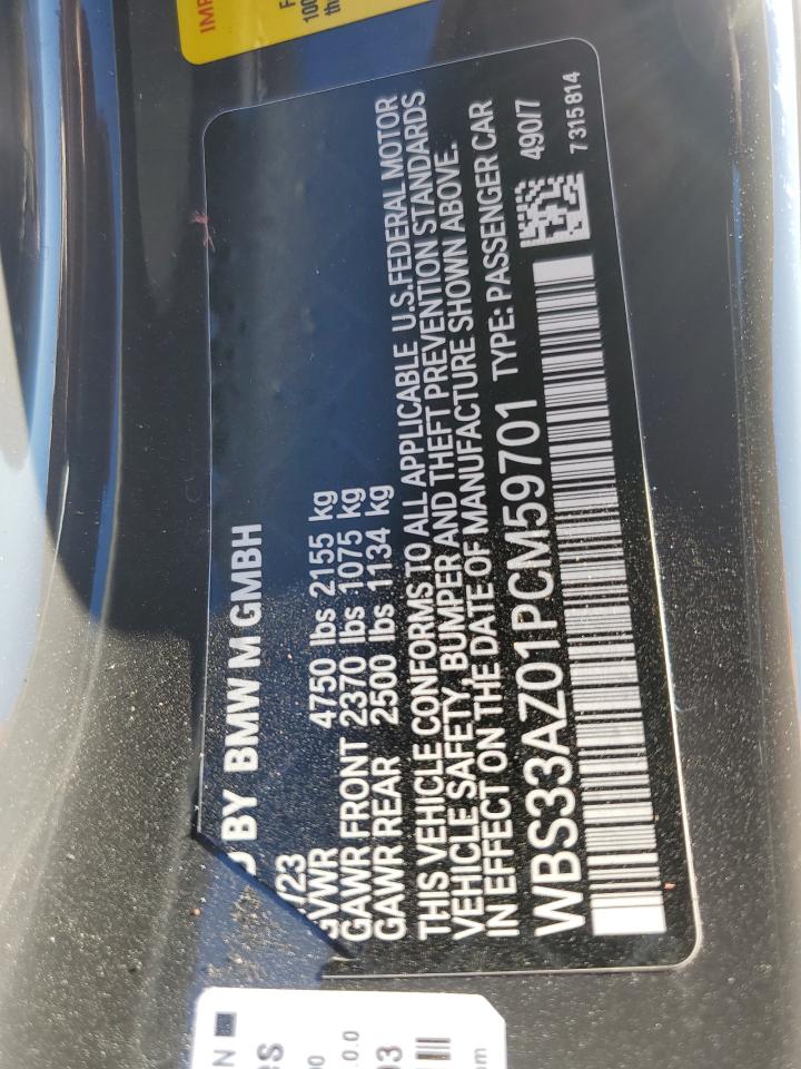 2023 BMW M4 COMPETITION VIN:WBS33AZ01PCM59701