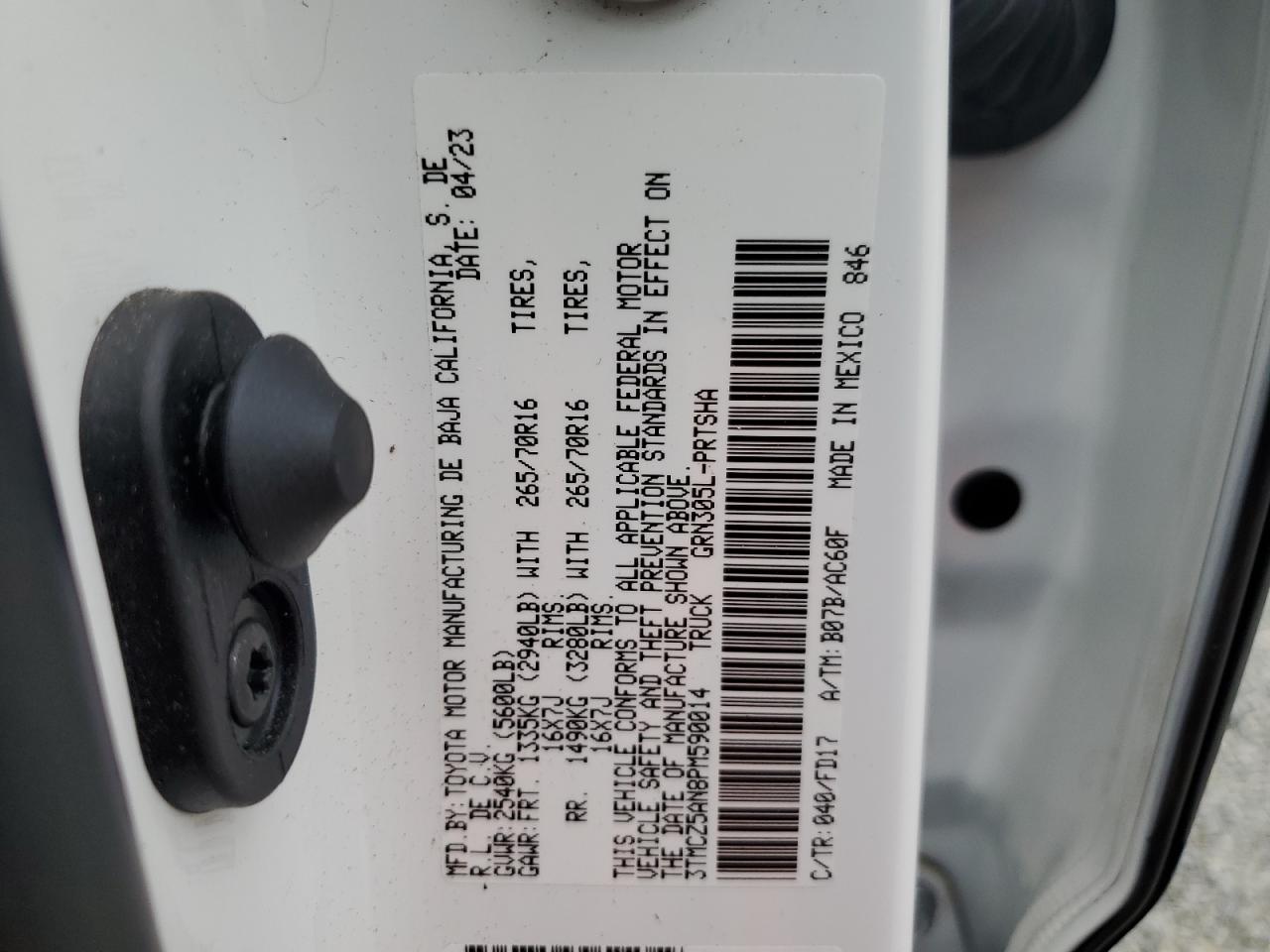 2023 TOYOTA TACOMA DOUBLE CAB VIN:3TMCZ5AN8PM590014