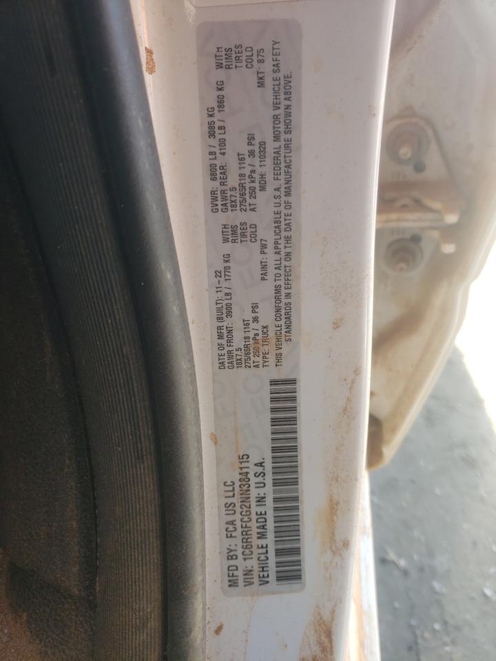 2022 RAM 1500 TRADESMAN VIN:1C6RRFCG2NN384115