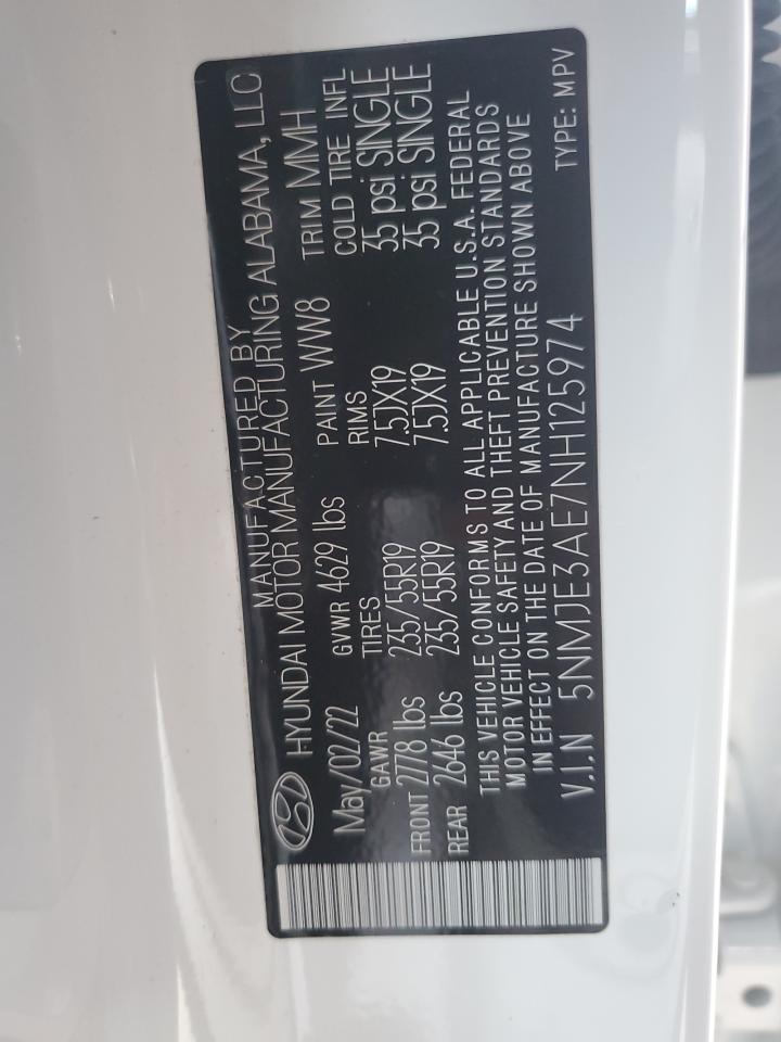 2022 HYUNDAI TUCSON LIMITED VIN:5NMJE3AE7NH125974