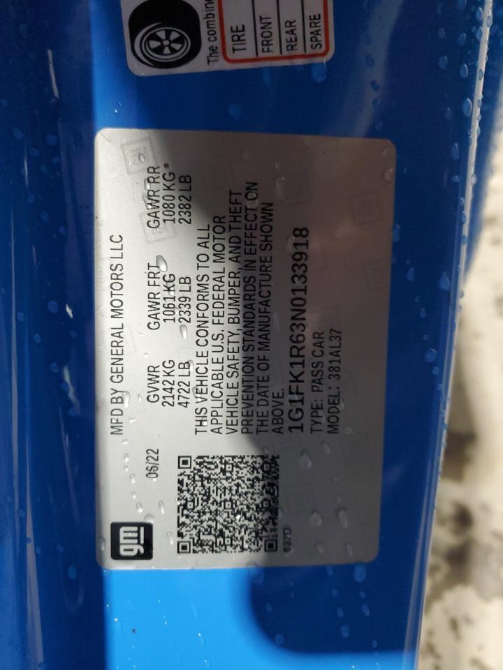 2022 CHEVROLET CAMARO ZL1 VIN:1G1FK1R63N0133918