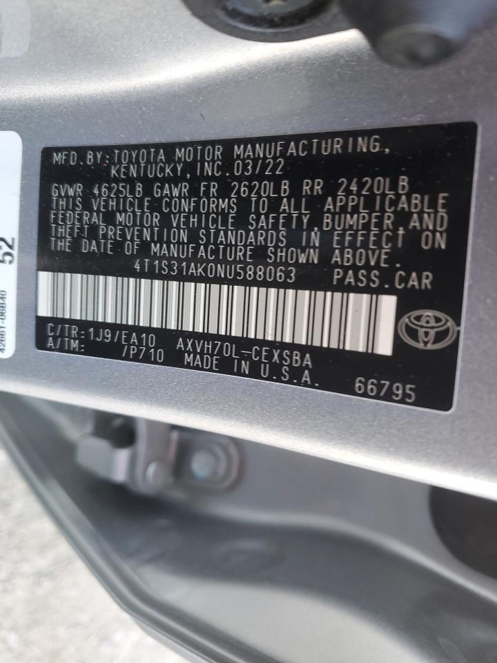 2022 TOYOTA CAMRY NIGHT SHADE VIN:4T1S31AK0NU588063