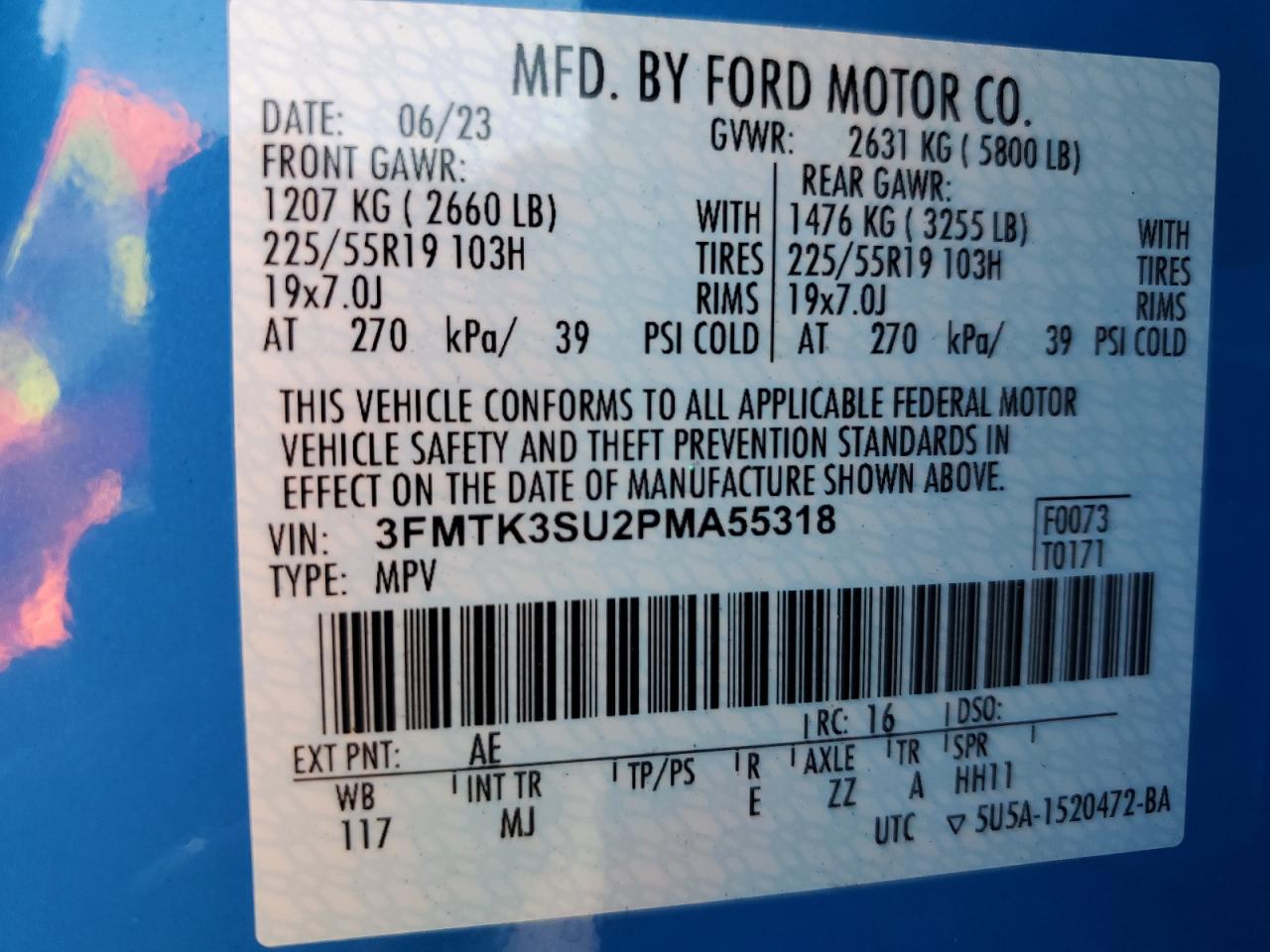 2023 FORD MUSTANG MACH-E PREMIUM VIN:3FMTK3SU2PMA55318
