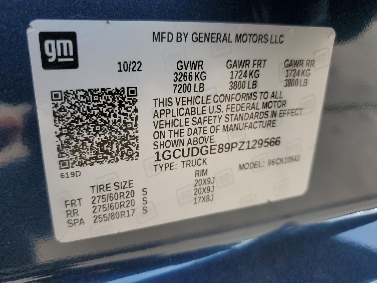 2023 CHEVROLET SILVERADO K1500 LTZ VIN:1GCUDGE89PZ129566