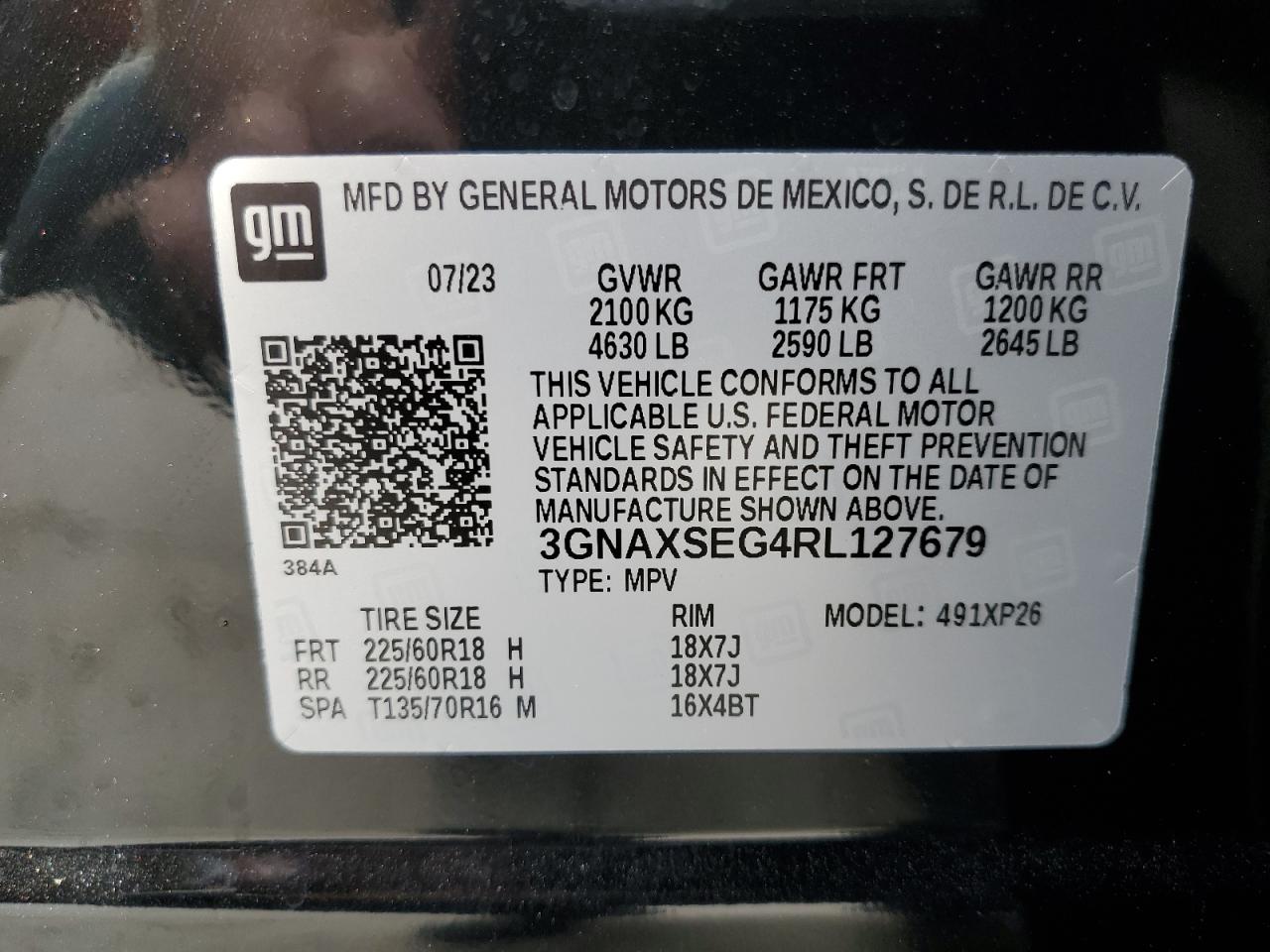 2024 CHEVROLET EQUINOX LS VIN:3GNAXSEG4RL127679