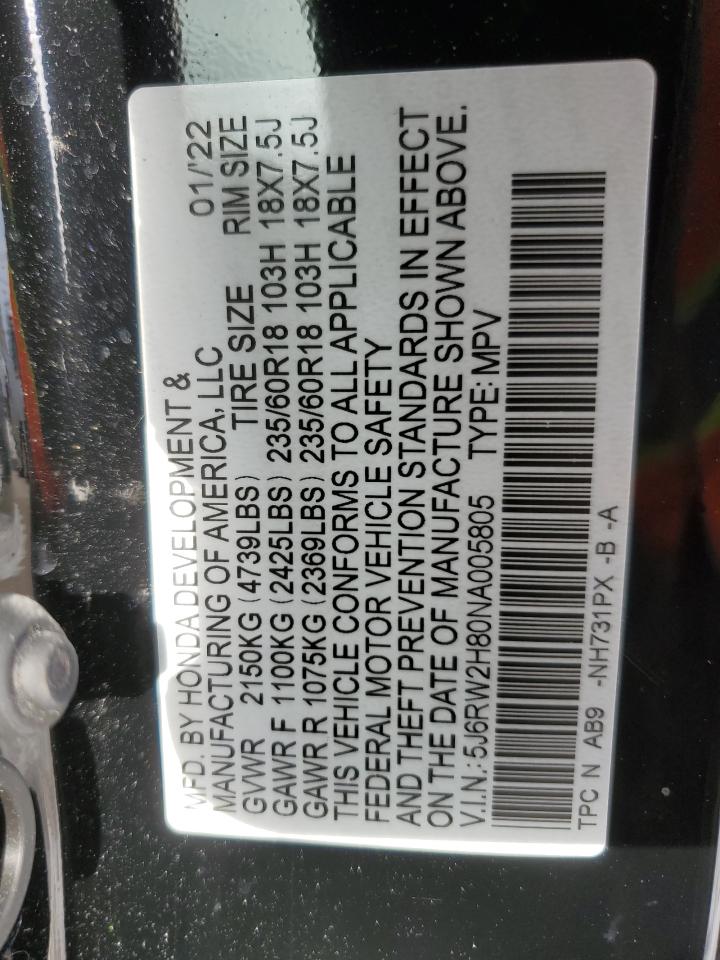 2022 HONDA CR-V EXL VIN:5J6RW2H80NA005805